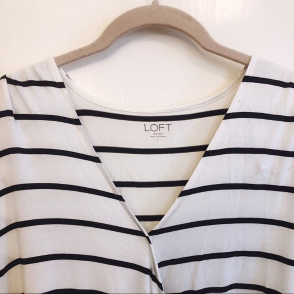 LOFT White & Black Striped Wrap Top with Banded Hem - Picture 6 of 11